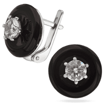 обзорное фото Серебряные серьги Элегантный Круг с черным агатом и блестящим фианитом 038954 Серебряные серьги с камнями обзорное фото Серебряные серьги Элегантный Круг с черным агатом и блестящим фианитом 038954  Серебряные серьги с камнями