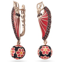 обзорное фото Золотые серьги Кармелита с сапфирами и эмалью 039165 Золотые серьги с сапфиром обзорное фото Золотые серьги Кармелита с сапфирами и эмалью 039165  Золотые серьги с сапфиром