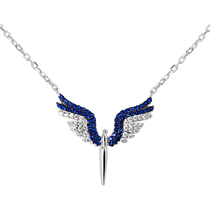 обзорное фото Серебряное колье с якорным плетением и подвеской в форме крыльев ангела белые и синие фианиты 040571  Серебряные колье