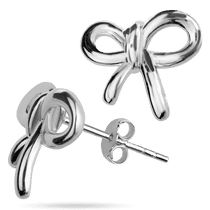 обзорное фото Серебряные серьги - пусеты Бантики без вставок 039317  Серебряные серьги без вставок