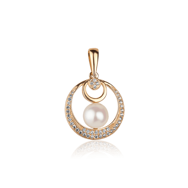 Золотой подвес с жемчугом и фианитами 031001 детальное изображение ювелирного изделия Золотые кулоны с жемчугом Золотой подвес с жемчугом и фианитами 031001 детальное изображение ювелирного изделия Золотые кулоны с жемчугом