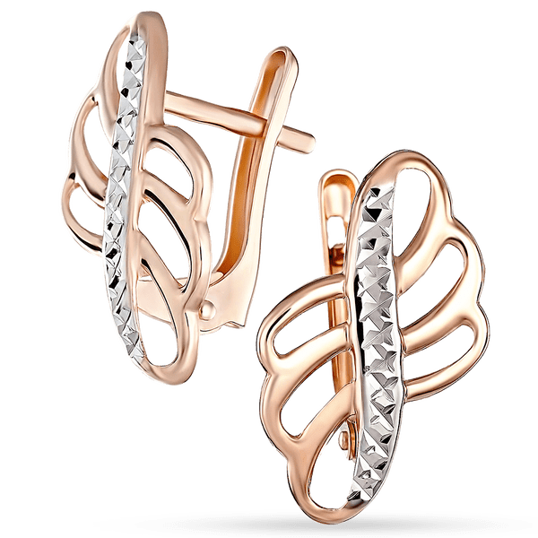 Серьги из белого и красного золота с алмазной гранью 029075 детальное изображение ювелирного изделия Золотые серьги без вставок Серьги из белого и красного золота с алмазной гранью 029075 детальное изображение ювелирного изделия Золотые серьги без вставок