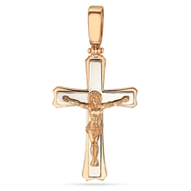обзорное фото Крестик из красного и белого золота с Распятием 035705  Золотые крестики православные