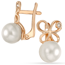 обзорное фото Жемчужные серьги из красного золота 032072  Золотые серьги с жемчугом