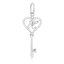 обзорное фото Серебряный кулон-ключ с буквой "Н" с фианитами 024775  Серебряные подвески буквы