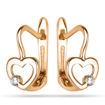 обзорное фото Серьги Сердечки золотые с фианитом 035846  Серьги с камнями