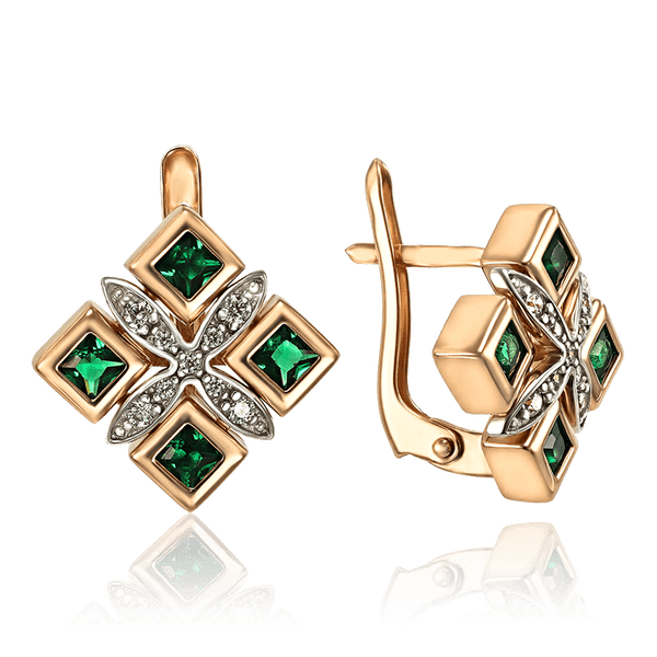 Золотые серьги с зелеными изумрудами и фианитами 031607 детальное изображение ювелирного изделия Золотые серьги Золотые серьги с зелеными изумрудами и фианитами 031607 детальное изображение ювелирного изделия Золотые серьги