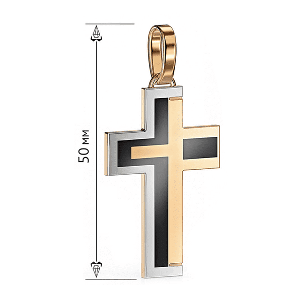 Комбинированная подвеска в форме креста в геометрическом стиле со вставками черной эмали Комбинированная подвеска в форме креста в геометрическом стиле со вставками черной эмали