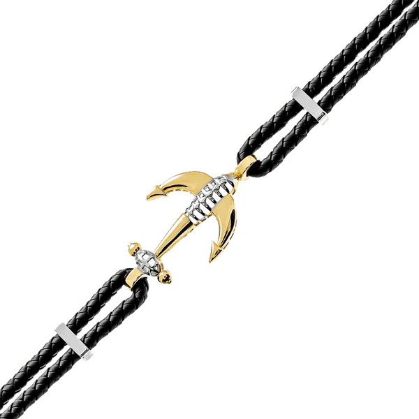 кожаный плетеный браслет с золотым якорем кожаный плетеный браслет с золотым якорем