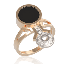 обзорное фото Стильное кольцо золотое с агатом и фианитами 033826 Золотые кольца обзорное фото Стильное кольцо золотое с агатом и фианитами 033826  Золотые кольца