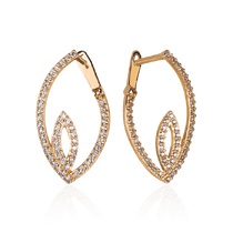 обзорное фото Серьги золотые Листики с россыпью фианитов 032738  Золотые серьги с фианитом