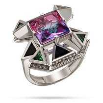 обзорное фото Серебряное кольцо агатом и фианитом Гранд Деко 038555 Серебряные кольца со вставками обзорное фото Серебряное кольцо агатом и фианитом Гранд Деко 038555  Серебряные кольца со вставками