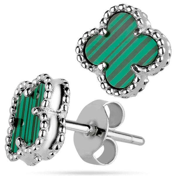 Серьги - пусеты с малахитом Клевер из серебра 925 пробы 039385 детальное изображение ювелирного изделия Серебряные серьги с камнями Серьги - пусеты с малахитом Клевер из серебра 925 пробы 039385 детальное изображение ювелирного изделия Серебряные серьги с камнями