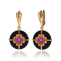 оглядове фото Золоті сережки з агатом і емаллю 029044 оглядове фото Золоті сережки з агатом і емаллю 029044