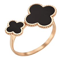 обзорное фото Популярное золотое кольцо Клевер с черной эмалью 036858  Золотые кольца с эмалью