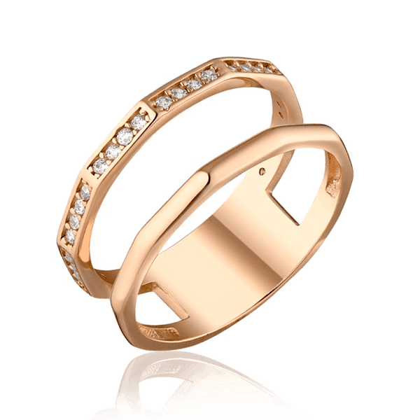Золотое кольцо с фианитами двойное 032575 детальное изображение ювелирного изделия Золотые кольца с фианитом