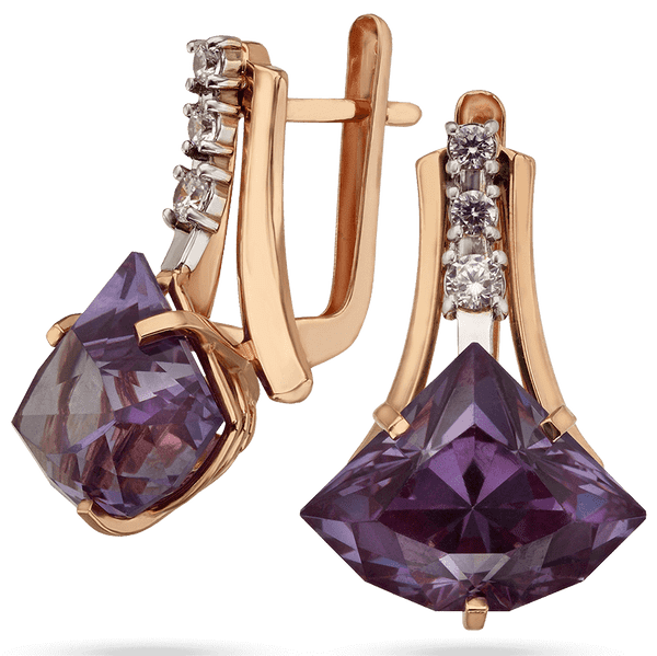 Золотые серьги с треугольным александритом и фианитами 034414 детальное изображение ювелирного изделия Золотые серьги Золотые серьги с треугольным александритом и фианитами 034414 детальное изображение ювелирного изделия Золотые серьги