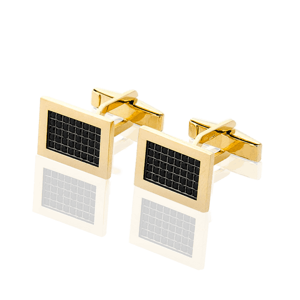 Запонки золотые с черными фианитами прямоугольные 033030 детальное изображение ювелирного изделия Золотые запонки