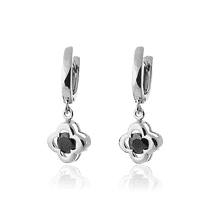 обзорное фото Золотые серьги с черным фианитом 029259 Золотые серьги с фианитом обзорное фото Золотые серьги с черным фианитом 029259  Золотые серьги с фианитом