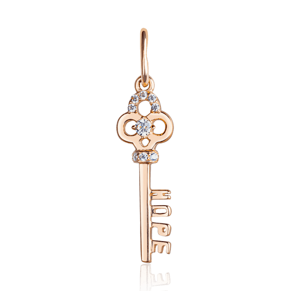 Кулон ключик из золота с фианитом Надежда Hope 037095 детальное изображение ювелирного изделия Золотой кулон Ключик Кулон ключик из золота с фианитом Надежда Hope 037095 детальное изображение ювелирного изделия Золотой кулон Ключик