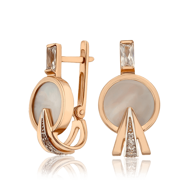 Вишукані золоті сережки з перламутром і фіанітами 035256 детальне зображення ювелірного виробу Вишукані золоті сережки з перламутром і фіанітами 035256 детальне зображення ювелірного виробу