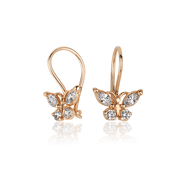 Золотые серьги Бабочка с фианитами 028097 детальное изображение ювелирного изделия Серьги с камнями Золотые серьги Бабочка с фианитами 028097 детальное изображение ювелирного изделия Серьги с камнями