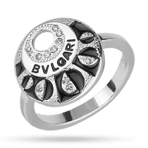 оглядове фото Срібна каблучка в стилі BVLGARI з емалью і фіанітами 027944