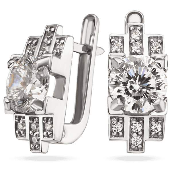 Женские серьги в белом золоте с фианитами 038970 детальное изображение ювелирного изделия Золотые серьги с фианитом Женские серьги в белом золоте с фианитами 038970 детальное изображение ювелирного изделия Золотые серьги с фианитом
