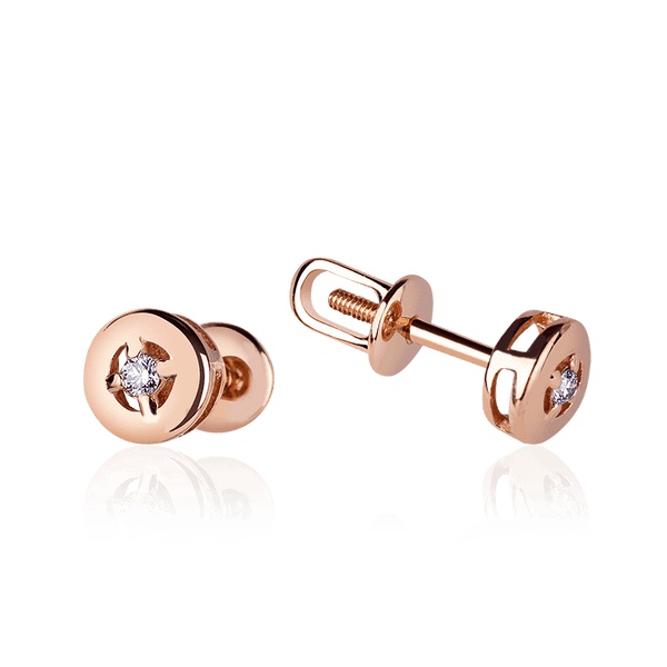 Бриллиантовые серьги пуссеты в красном золоте 036555 детальное изображение ювелирного изделия Золотые серьги