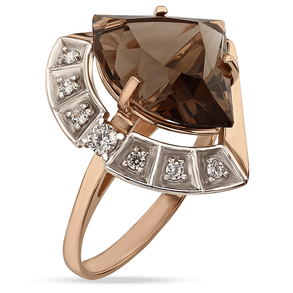 Каблучка золота з димчастим кварцем і фіанітами 034417 детальне зображення ювелірного виробу Каблучка золота з димчастим кварцем і фіанітами 034417 детальне зображення ювелірного виробу