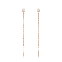 обзорное фото Золотые серьги протяжки с жемчугом 028096  Золотые серьги протяжки