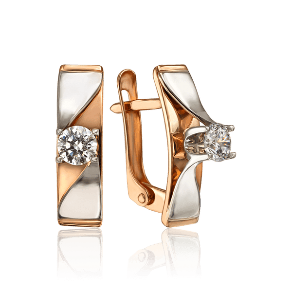 Серьги с фианитом в комбинированном золоте 034513 детальное изображение ювелирного изделия Золотые серьги Серьги с фианитом в комбинированном золоте 034513 детальное изображение ювелирного изделия Золотые серьги