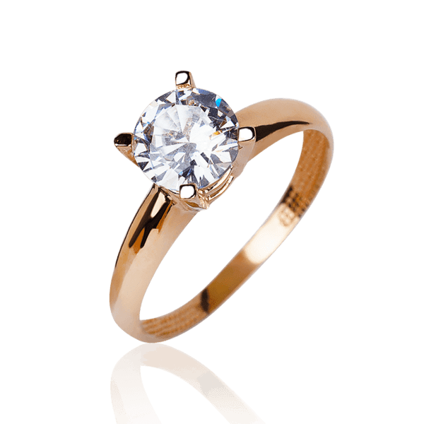 обзорное фото Золотое кольцо для девушки с одним большим фианитом 032163  Золотые кольца для помолвки с цирконием