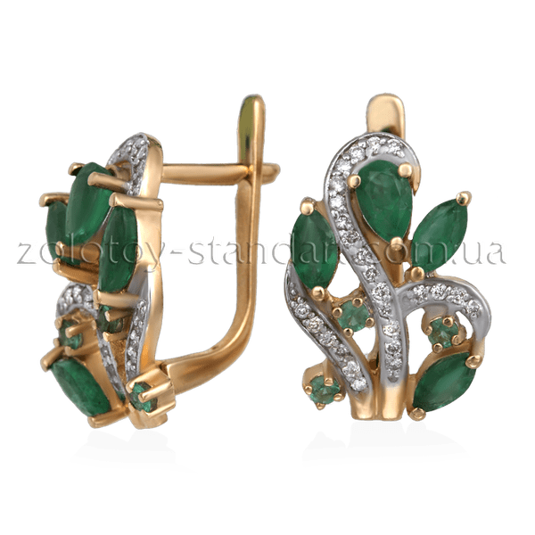 Золоті сережки зі смарагдами та діамантами 21267 детальне зображення ювелірного виробу Золоті сережки зі смарагдами та діамантами 21267 детальне зображення ювелірного виробу