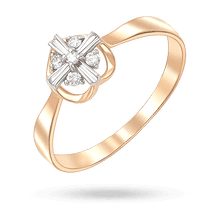 обзорное фото Золотое кольцо с крестообразной композицией инкрустированой бриллиантами на элегантной основе 040517  Золотые кольца с бриллиантами