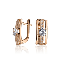 обзорное фото Золотые серьги с цирконием 030555 Золотые серьги с фианитом обзорное фото Золотые серьги с цирконием 030555  Золотые серьги с фианитом
