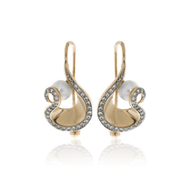 обзорное фото Золотые серьги с жемчугом и фианитами 029121  Золотые серьги с жемчугом