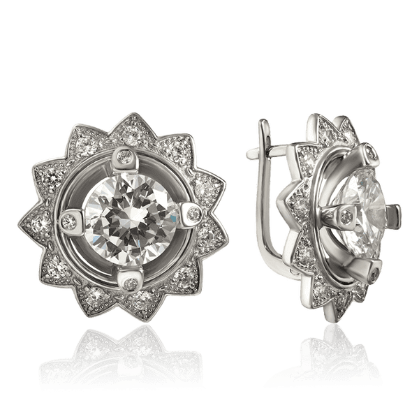 Серебряные серьги в виде цветка с фианитами 034857 детальное изображение ювелирного изделия Серебряные серьги Серебряные серьги в виде цветка с фианитами 034857 детальное изображение ювелирного изделия Серебряные серьги