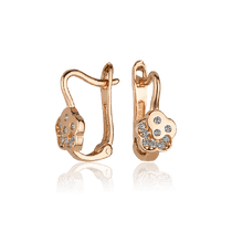 обзорное фото Золотые серьги Цветок с фианитами 029222  Серьги с камнями