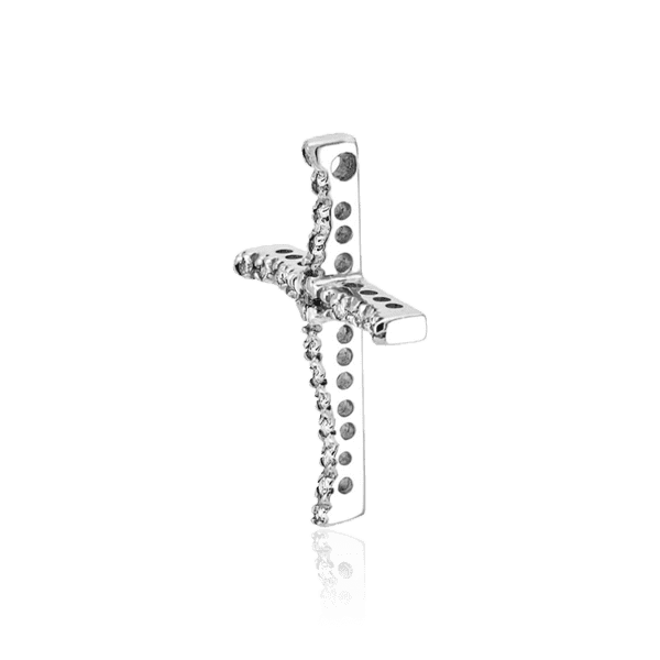 Хрестик з білого золота з діамантами жіночий 036685 детальне зображення ювелірного виробу