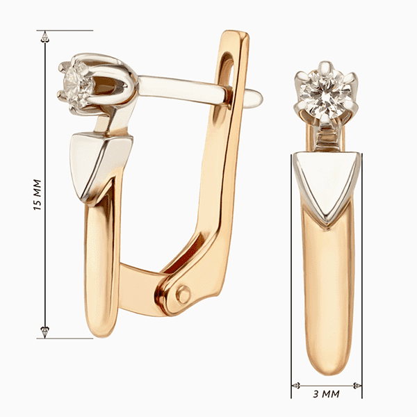 Лаконічні геометричні сережки в комбінованому золоті прикрашені діамантом у лапках 035999 детальне зображення ювелірного виробу Лаконічні геометричні сережки в комбінованому золоті прикрашені діамантом у лапках 035999 детальне зображення ювелірного виробу