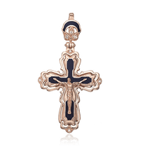 обзорное фото Золотой крестик с эмалью и фианитами 028809 Крестики женские обзорное фото Золотой крестик с эмалью и фианитами 028809  Крестики женские
