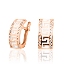 обзорное фото Золотые серьги с белой эмалью и фианитами 031742 Золотые серьги с эмалью обзорное фото Золотые серьги с белой эмалью и фианитами 031742  Золотые серьги с эмалью