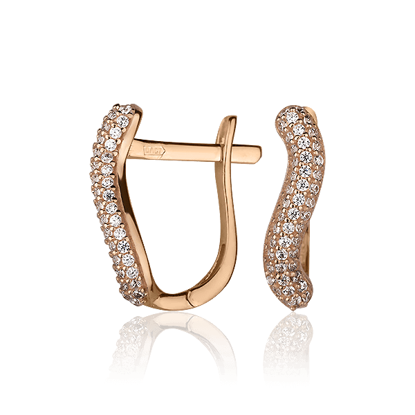 Серьги в красном золоте на английском замке с фианитами 027534 детальное изображение ювелирного изделия Золотые серьги с фианитом Серьги в красном золоте на английском замке с фианитами 027534 детальное изображение ювелирного изделия Золотые серьги с фианитом