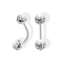 обзорное фото Серёжки шарики Эльза в белом золоте с алмазной насечкой 037639  Золотые серьги без вставок