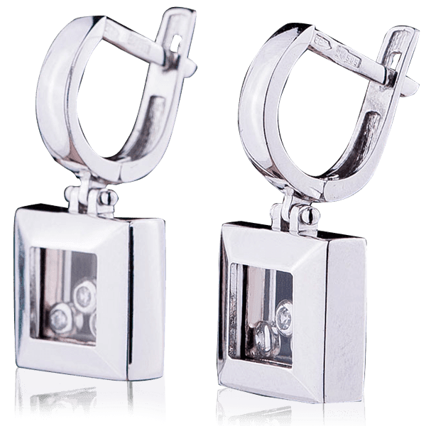 Серьги в стиле Chopard из белого золота с фианитами Серьги в стиле Chopard из белого золота с фианитами