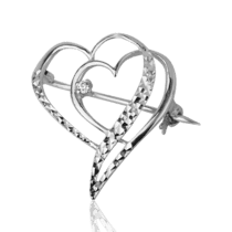 обзорное фото Серебряная брошь Сердца с алмазной гранью и фианитом 026056  Серебряные броши