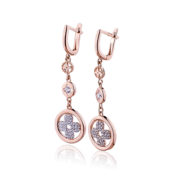 Золоті сережки "Клевір" з фіанітами 028417 детальне зображення ювелірного виробу Золоті сережки "Клевір" з фіанітами 028417 детальне зображення ювелірного виробу