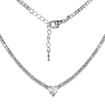 обзорное фото Серебряное колье с дорожкой фианитов и сердцем 040148  Серебряные колье