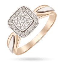 обзорное фото Золотое кольцо с геометрическими мотивами украшеное бриллиантами формирующими квадратный узор 040591  Золотые кольца с бриллиантами